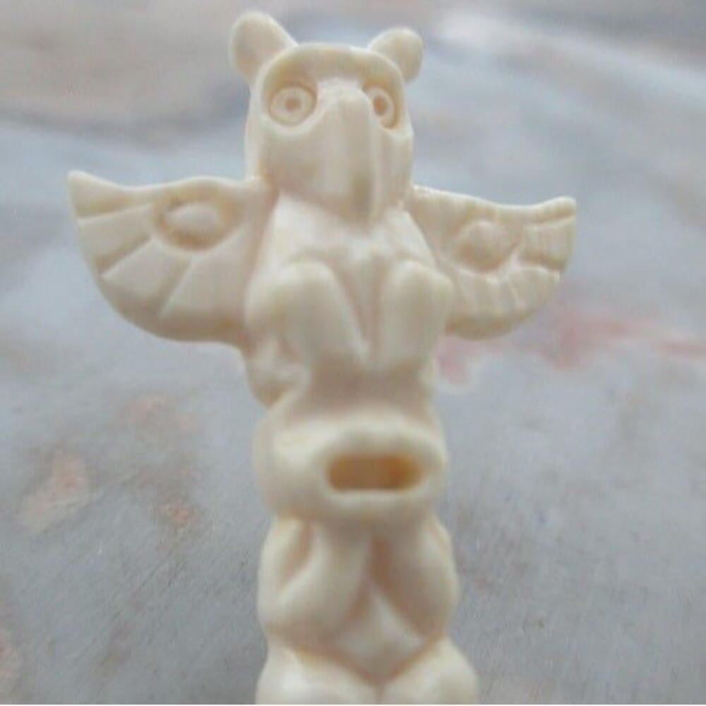 Vintage Genuine Bone Ivory Native American Bird Bear Totem Pole Tie Tack Pin